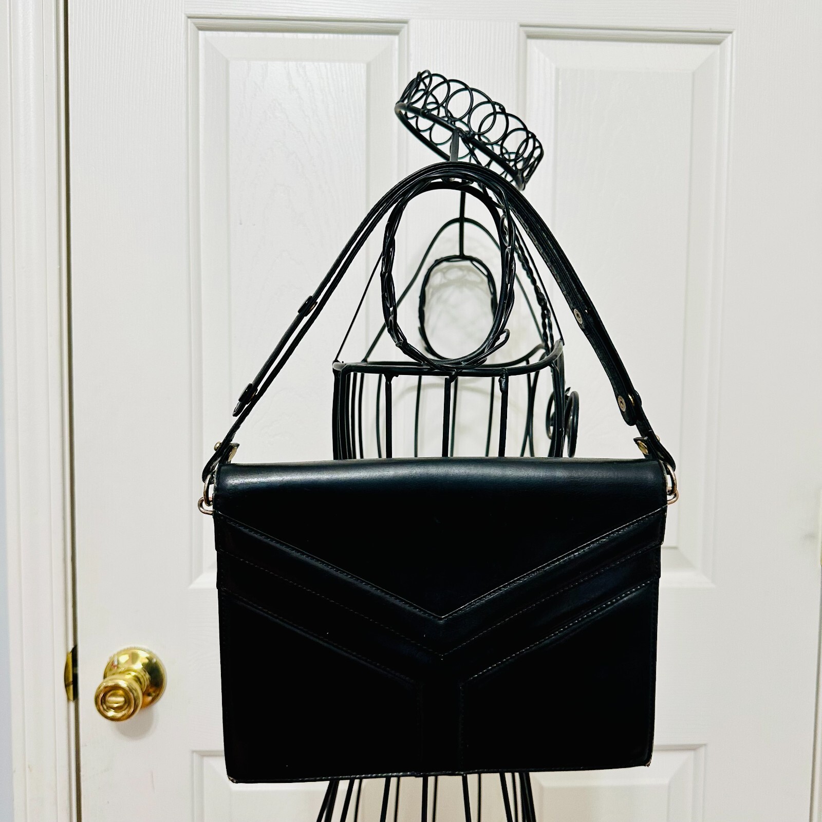 AUTENTICA BORSA A TRACOLLA YVES SAINT LAURENT YSL PELLE LISCIA VINTAGE NERA RARA