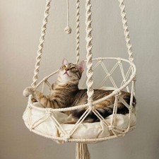 Cat Hammock Bed Boho Swing Bed Indoor Pet Beddings with Removable Cushion Comfor