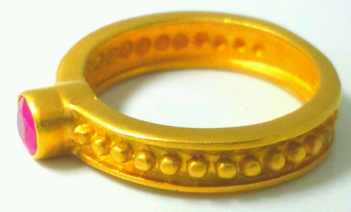 0.45Ct Round Brilliant Genuine Natural Red Ruby 18K Yellow Gold ENGAGEMENT Ring - Picture 2 of 4