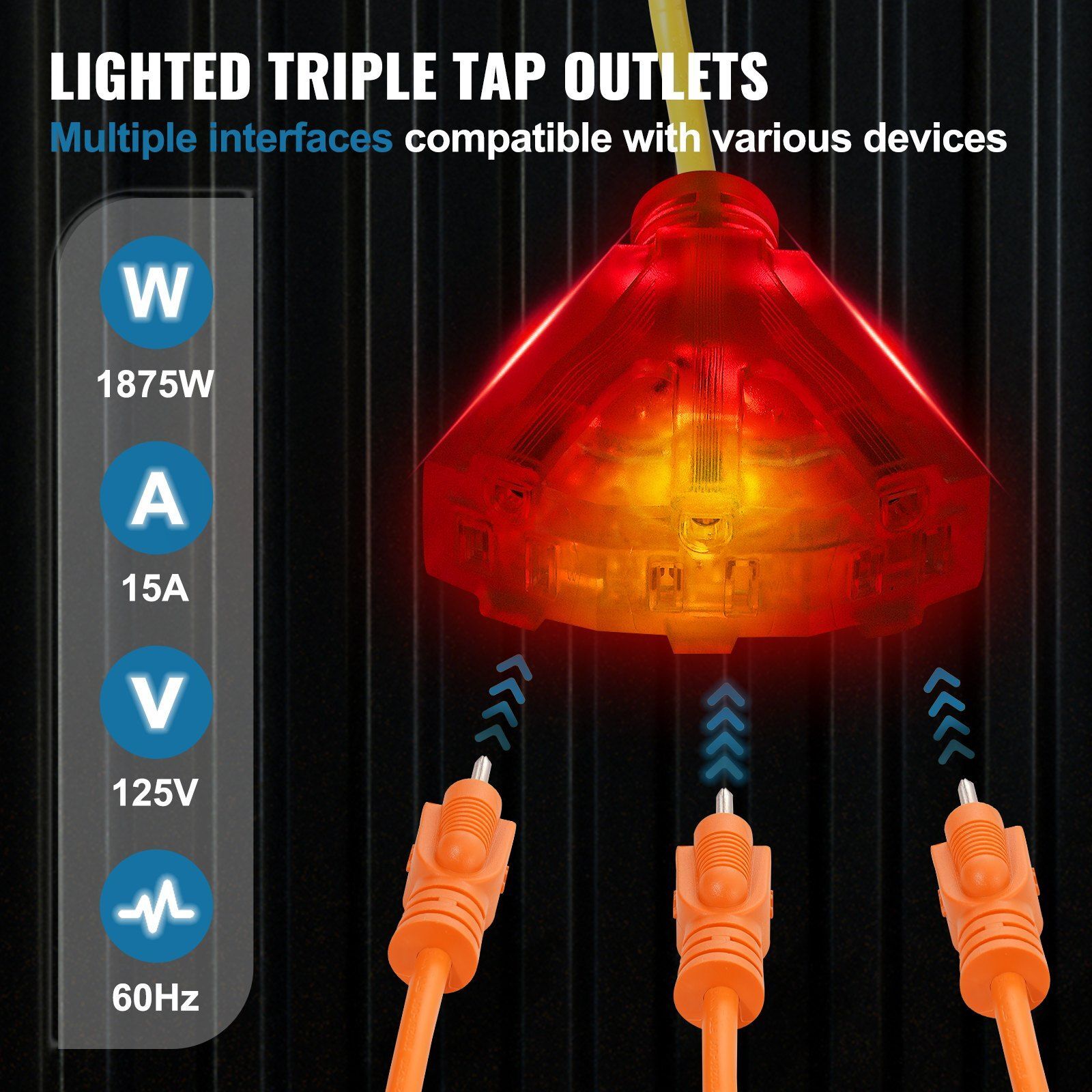 Retractable Extension Cord Reel Power Cord Reel 45FT 12AWG/3C SJTOW