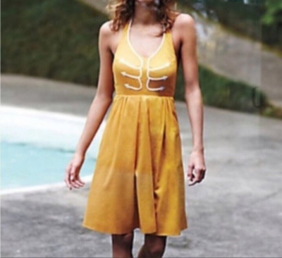 Anthropologie Floreat Anchors Aweigh Nautical Yellow Halter Dress Size 0 |  eBay