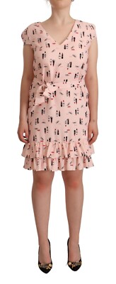 LIU JO Dress Light Pink Lipstick Print Cap Sleeves V-neck Mini IT42/US8/M  $400 | eBay