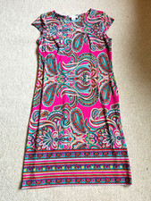Womens Dress-LIZ CLAIBORNE-pink/white/green paisley stretch knit BOHO-M