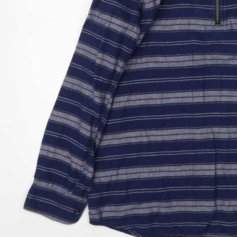 Striped cotton blend sweatshirt with crew neck, navy blue/ecru, La