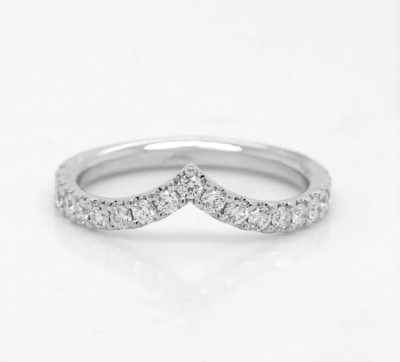 Round Cut Moissanite Half Eternity Wedding Curved Band In 14k White ...