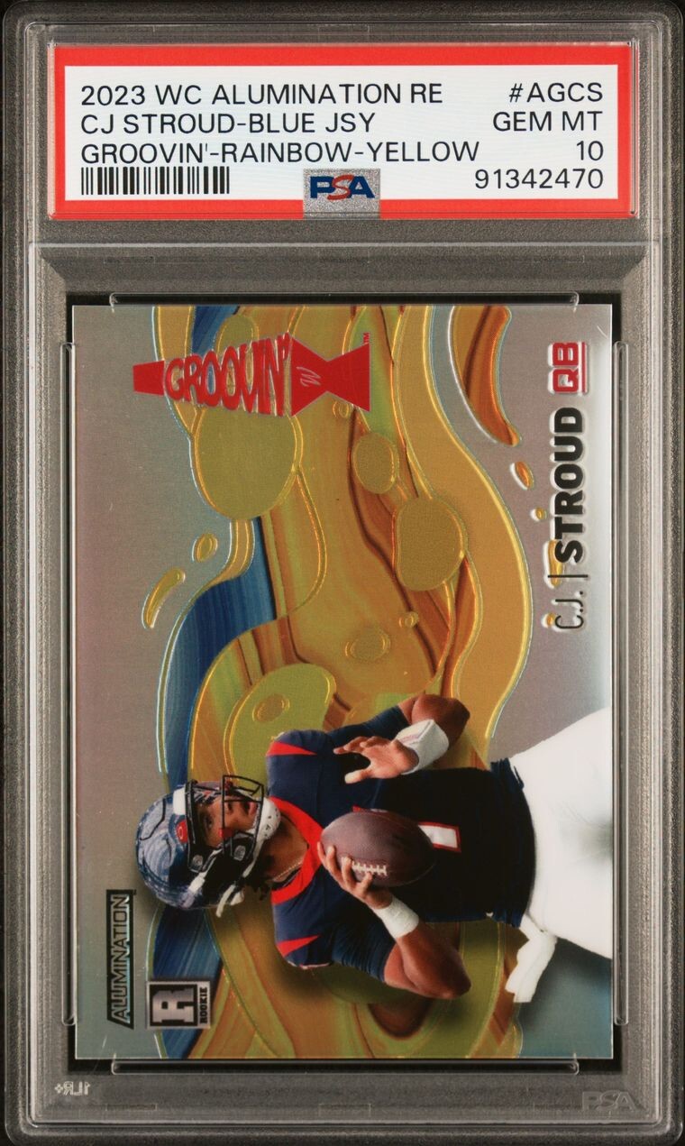 CJ Stroud Wild Card Alumination Rookie Edition Groovin #AGCS Blue Jersey-Rainbow-Yellow