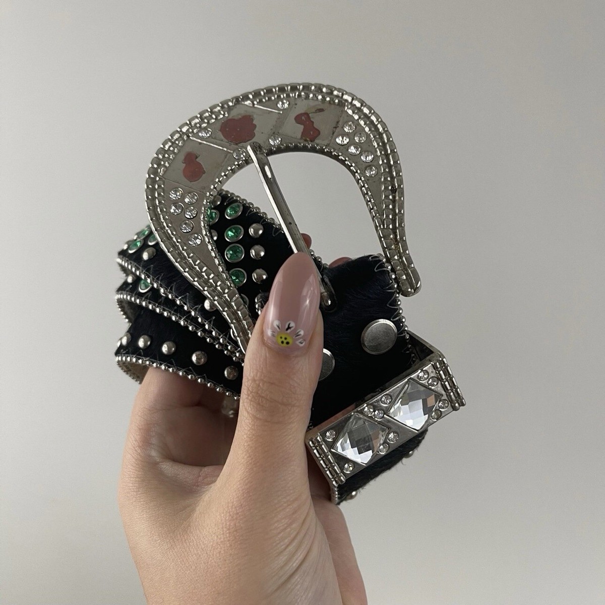 Western Leather Black Calf Hair Studded Rhinestone 