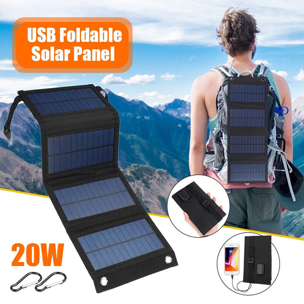 20W Solarpanel Solarmodul Akku Power Bank Handy USB Ladegerät Camping Wandern DE