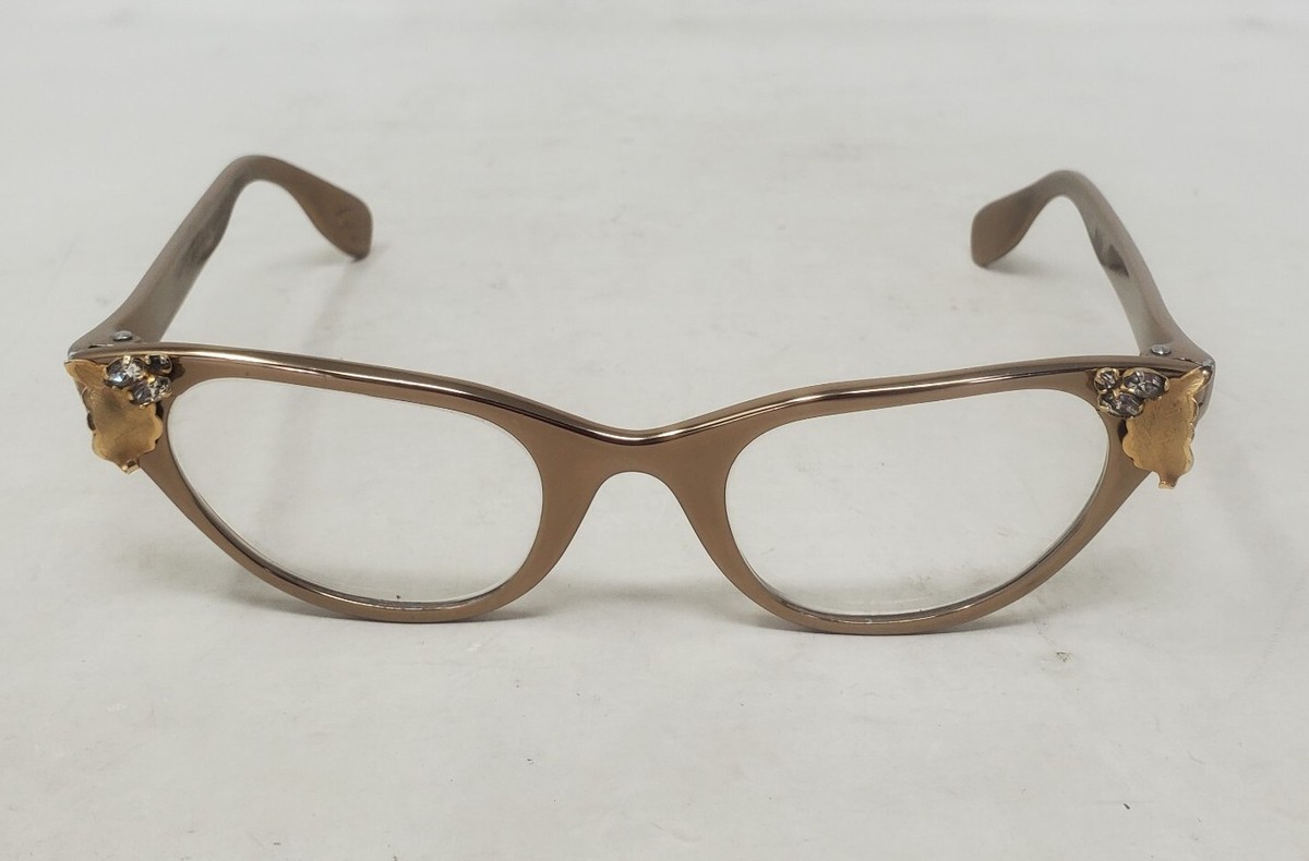 Vtg TURA Eyeglasses Cat Eye Frames 50s 60s Retro Aluminum Rose