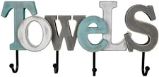 Mounted Wood Word Towels Sign Towel Hook for Bathroom Home Wall Decor (Multi...