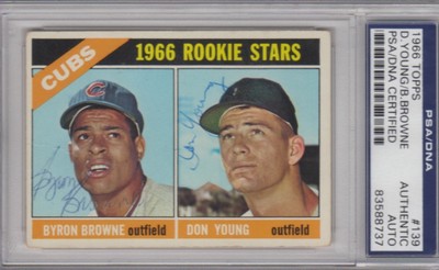 Byron Browne Don Young Chicago Cubs Signed AUTOGRAPH 1966 Topps PSA DNA