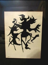 Mid-Century Modern Abstract Original Framed Ink Painting Signed Clint