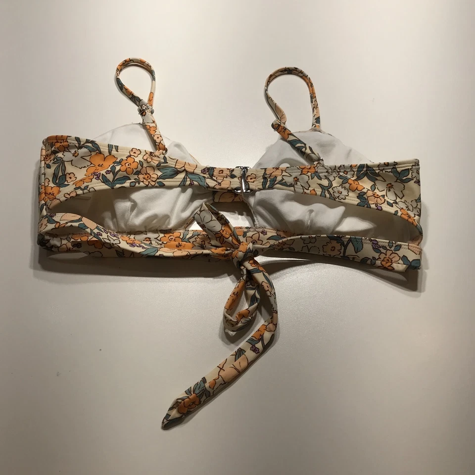 Top de bikini Cupshe para mujer talla grande NUEVO amarillo melocotón floral boho bandeau forrado Foto 3 de 4