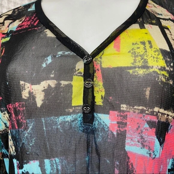 Lynn Ritchie Silvers Art Цветная Прозрачная Сетка Кубистская Кисть Мазок Топ M - Изображение 3 из 4