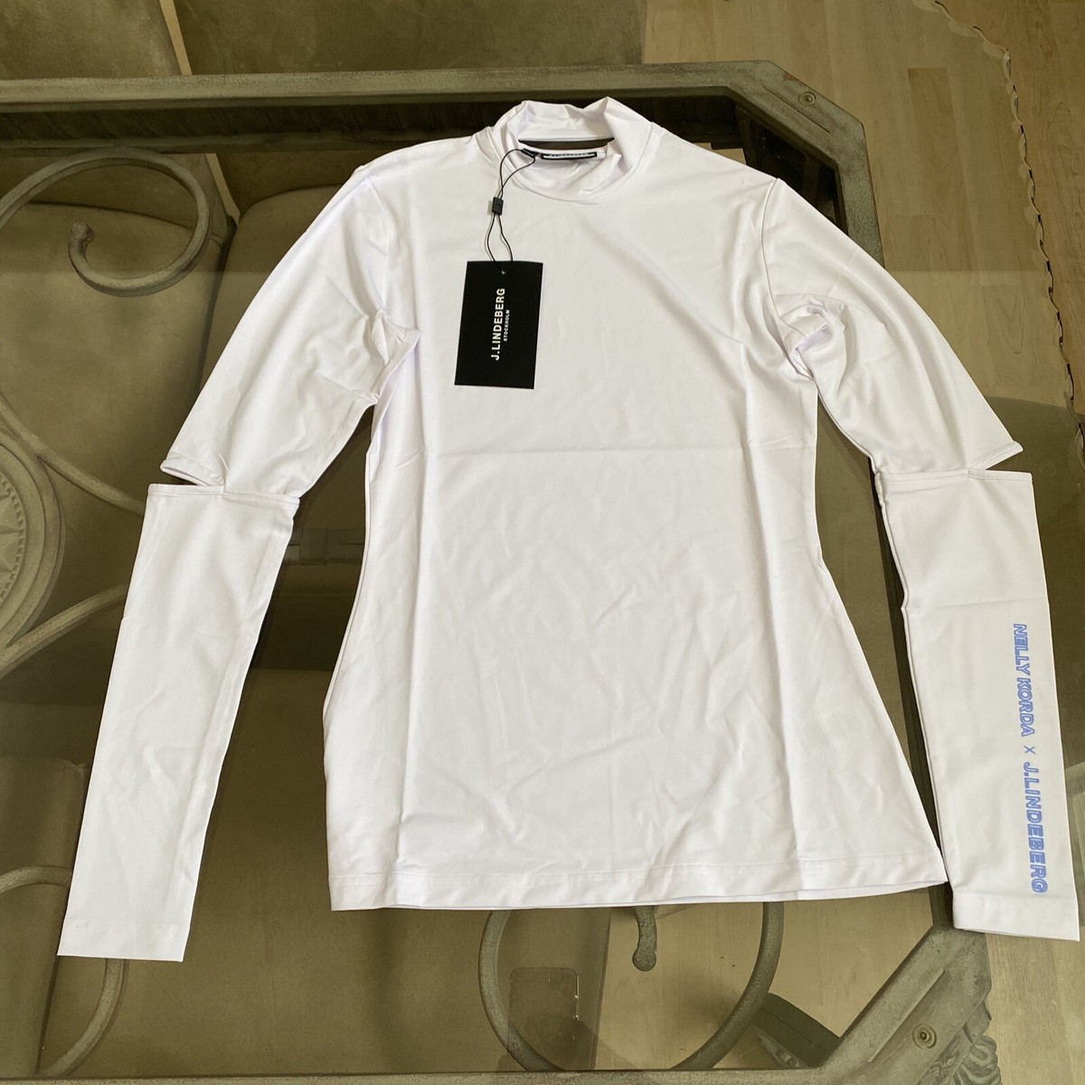 J Lindeberg Women's NK Mock Neck LS Golf Top GWJT07506 White Small