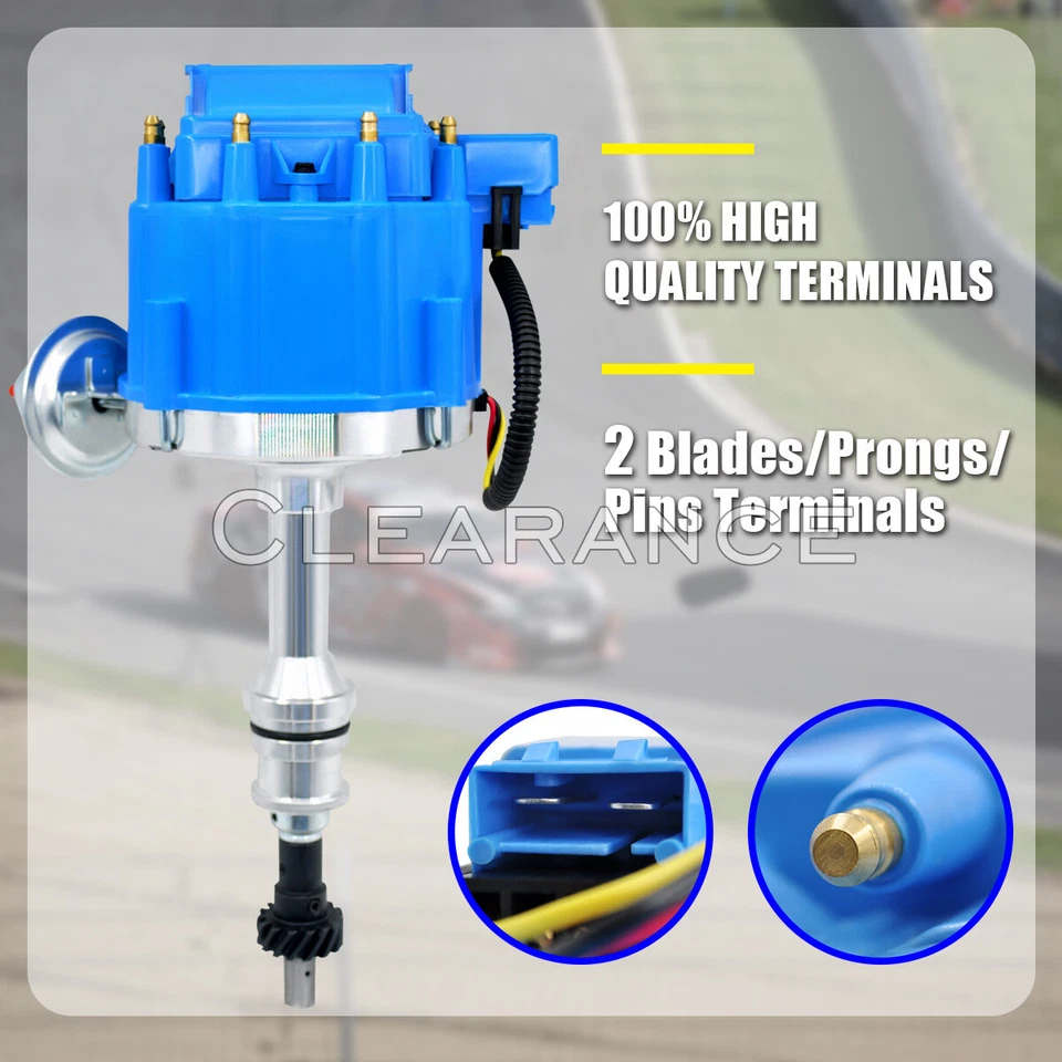 351W Distributor For Ford Windsor 65K Coil 7500RPM Blue Cap HEI Replacement Foto 2 de 4