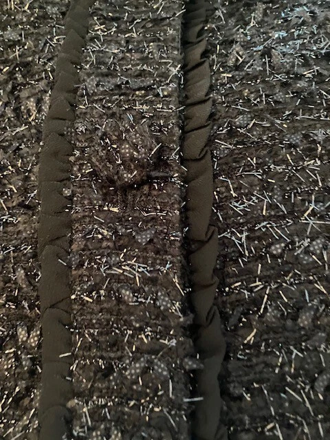 CHANEL Giacca da pranzo Talbots RSVP Plus taglia 16 W lunghezza vita filo scintillante tweed nero