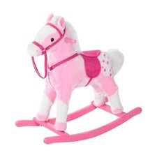 HOMCOM Children Rocking Horse Toy Plush Wood Pony Riding Rocker Neigh Sound Pink
