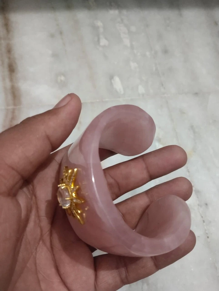 Чудесный розовый кварц драгоценный камень серебро 925 пробы ручной работы браслет манжета - Изображение 4 из 4