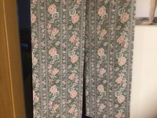 Image of PAIR OF NEW CURTAINS COTTON GREY FLORAY STRIPE
