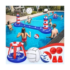 EagleStone Pool Volleyball Net & Basketball Hoop Inflatable Pool Floats Toys ...