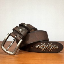 Men 38mm Wide Retro Leather Belt Western Single Prong Belt Waistband Casual Chic