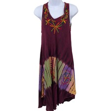 Mineral Wash Womens Dress Size M Tie Dye Floral Embroidered Sleeveless Sunflower