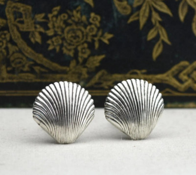 Beach Seashell Cufflinks, Gift for Him 925 Sterling Silver 14k White Gold Plated