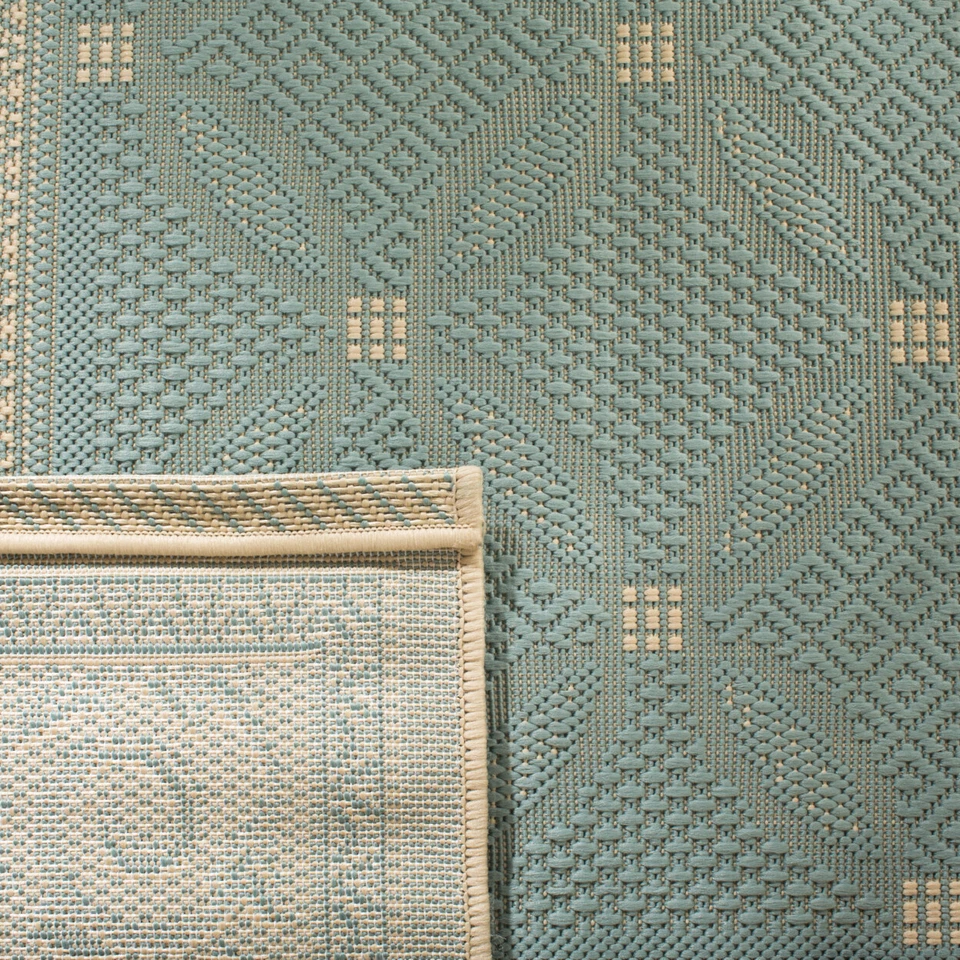 SAFAVIEH Indoor Outdoor CY6107-25 Courtyard Aqua / Cream Rug - Image 4 of 4