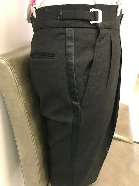 Mens black pleated tuxedo pant/ adjustable waist