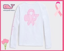 Vineyard Vines Girls Awareness Whale Ribbon Long-Sleeve Pocket Tee Size M 10-12
