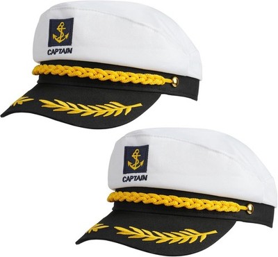 Yacht Sailor Hat, Navy Captain Cap, Adult Marine Admiral Costume- 2 Pack, White