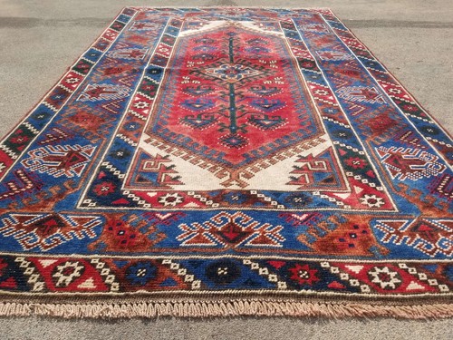 Vintage Distressed Hand Made Traditional Oriental Wool Multicolor Rug 192x121cm