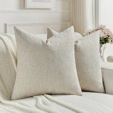 FUTEI Natural Linen Chenille Decorative 18 x 18 (Pack of 2), 