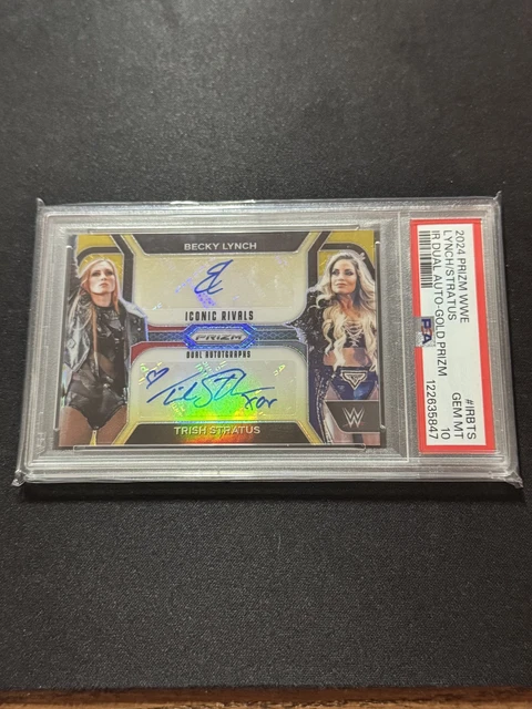 2024 PRIZM WWE #IRBTS BECKY LYNCH TRISH STRATUS DUAL AUTO-GOLD /10 PSA 10