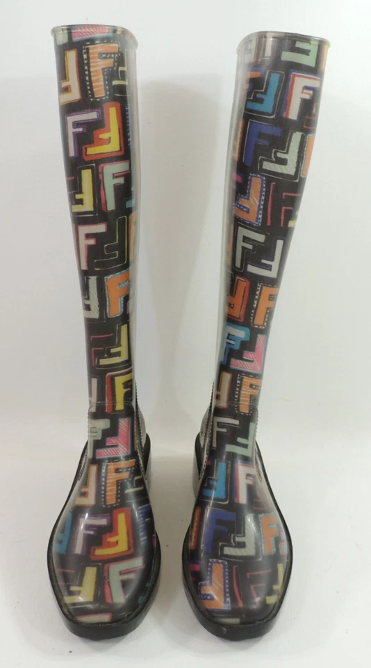 FENDI Zucca Logo Rubber Multicolor Monogram Logo Rain Boots Women’s Size: EUR:38 - Image 2 of 4