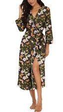 PrinStory Robes for Women 3/4 Sleeve Long Bath Large, Fp-bk Leaf Butterfly