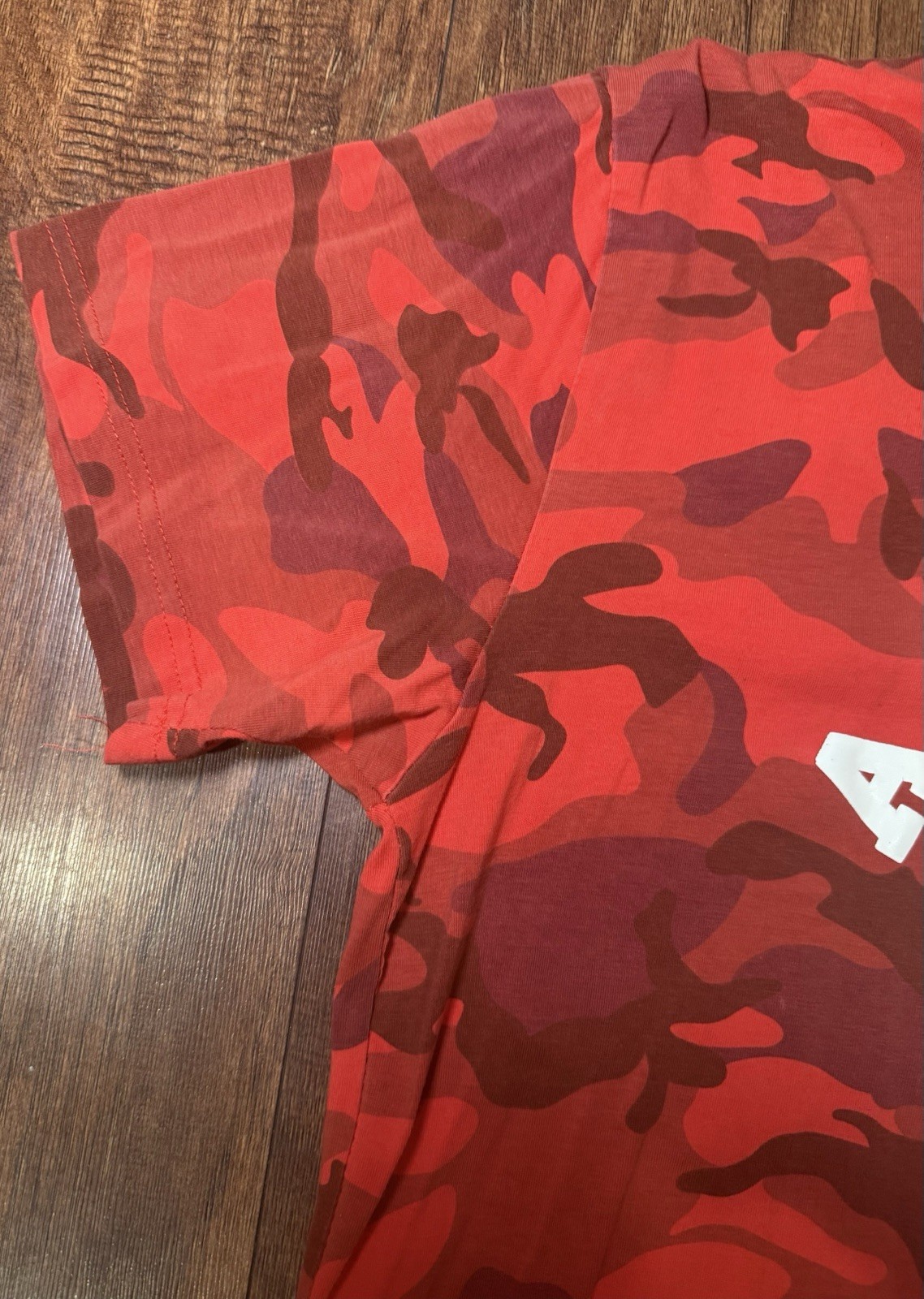 A Bathing Ape Red Camouflage Logo Jersey Men's Crew Neck T-Shirt Size L thumbnail 7