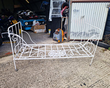 Gorgeous White Antique Genuine French Folding Daybed With Mattress.