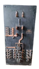 Slate fuse panel board Antique Switch Knife box 1900s Geo. Cutter IN COPPER ART