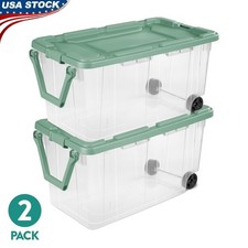 160 Qt Wheeled Heavy Duty Storage Bin W/ Latching Lid Organizing Transport New
