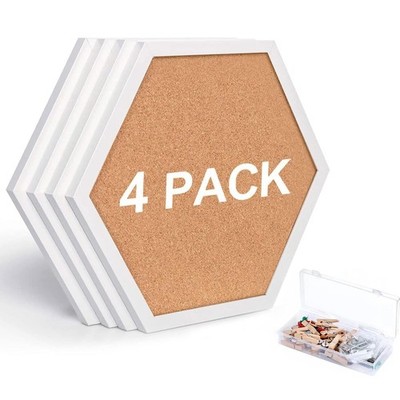 Cork Bulletin Board Hexagon White, Small Framed Corkboard Tiles for Wall, Thi...