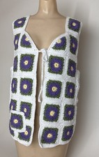 Handmade Women's Size M/L Granny Square Vest white purple green