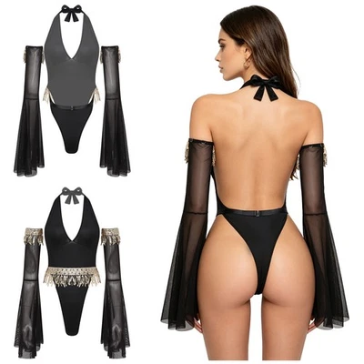 Frauen Unterwäsche Tiefer V-Ausschnitt Body Dehnbar Ägyptisches Kostüm Rave - Bild 1 von 3