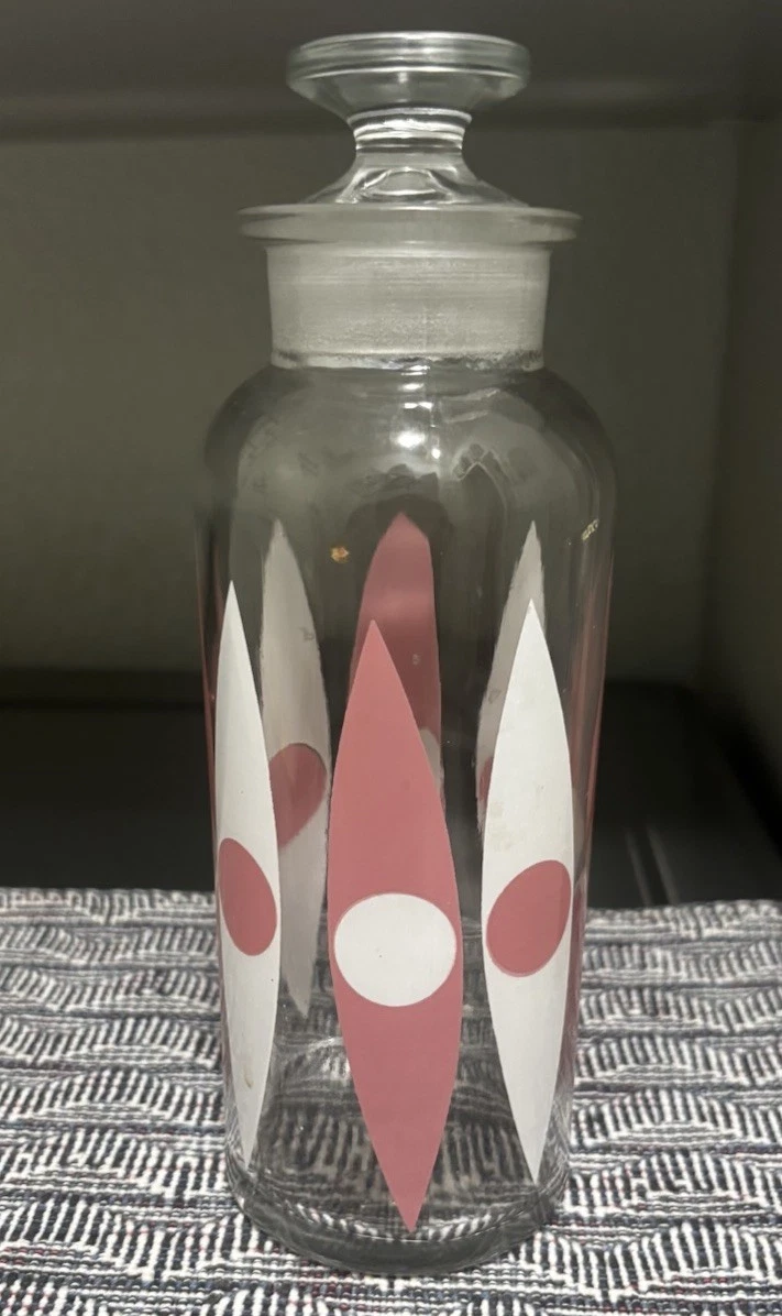 MCM Clear Glass Atomic Design Lidded Jar Pink Apothecary Jar Dot