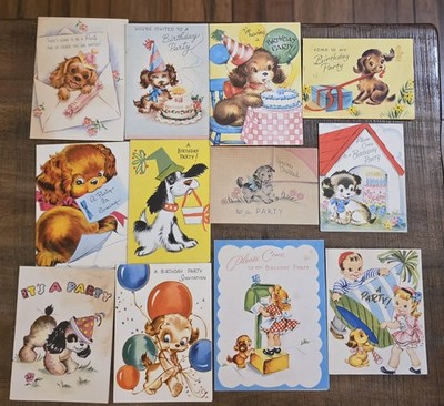 Vintage 1950s Birthday Party Invitation Cards Invite Children Lot Of 12 Puppy 
