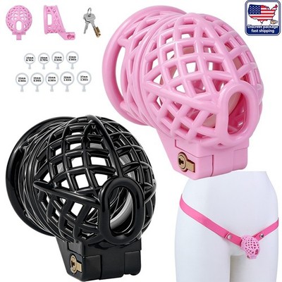 Resin Male Chastity Cage device Head Breathable Chastity Lock Belt With 9 Rings