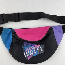 Vintage Black Neon Soft Fanny Pack Waist Bag 90  s Nylon Zip Clip Adj Empyre