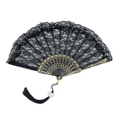 Valentine's Day Gift Black Chinese Folding Hand Fan Bamboo Silk Party Decor