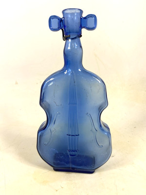 Vintage Cobalt Blue Glass Bass Guitar Cello Violin Fiddle Bottle Bud Vase 8'' MCM